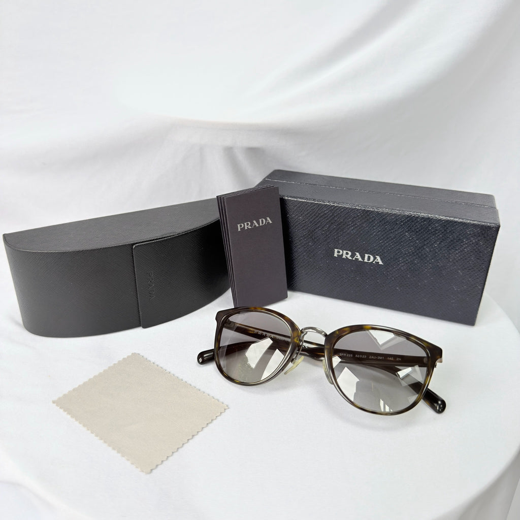 Authentic Prada Brown Tortoiseshell Oval Round Cat Eye Women Sunglasses With Case