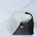 Prada Vintage Tessuto Black Nylon Re-edition 2000 Mini Hobo Zip Handbag