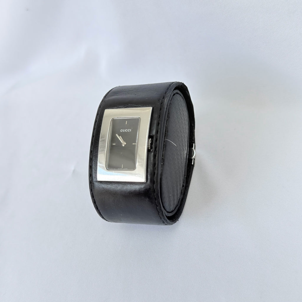Gucci 7800L Women's Quartz Watch Black Leather Rectangular With Packaging 19cm