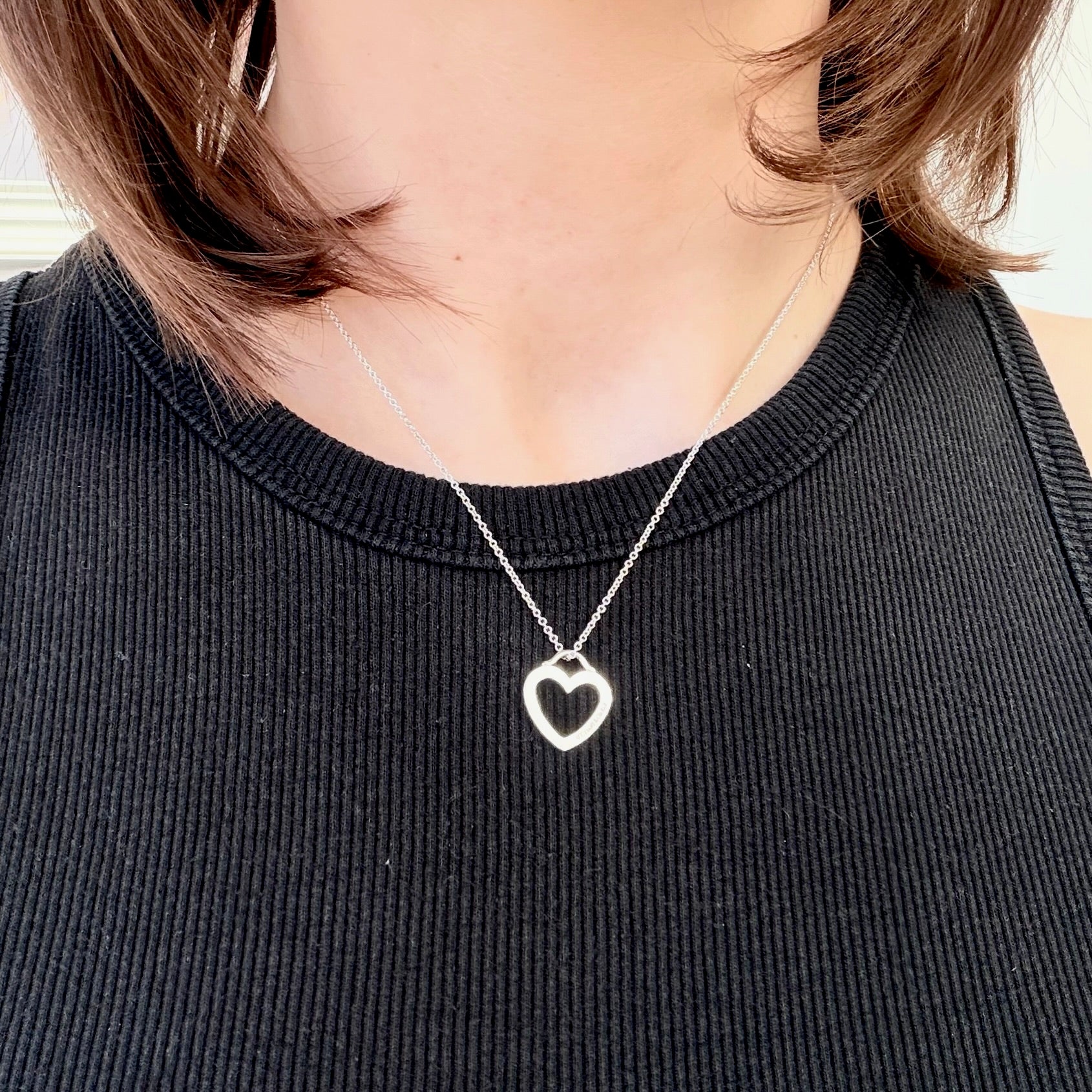 Tiffany & Co. Sentimental Open Heart necklace sterling silver 925 16 inches