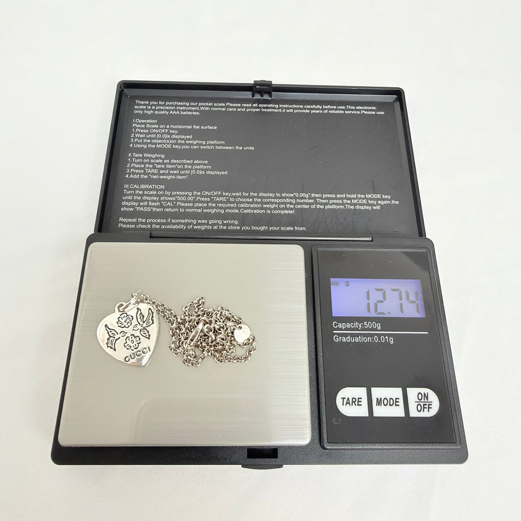 Gucci Blind for Love Heart Pendant 925 Sterling Silver Women's Necklace 18-20 inches With Packaging
