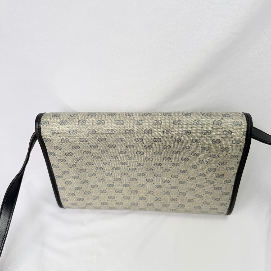 Gucci Authentic Vintage Navy Beige Gold Leather Micro GG Supreme Women’s Crossbody Bag