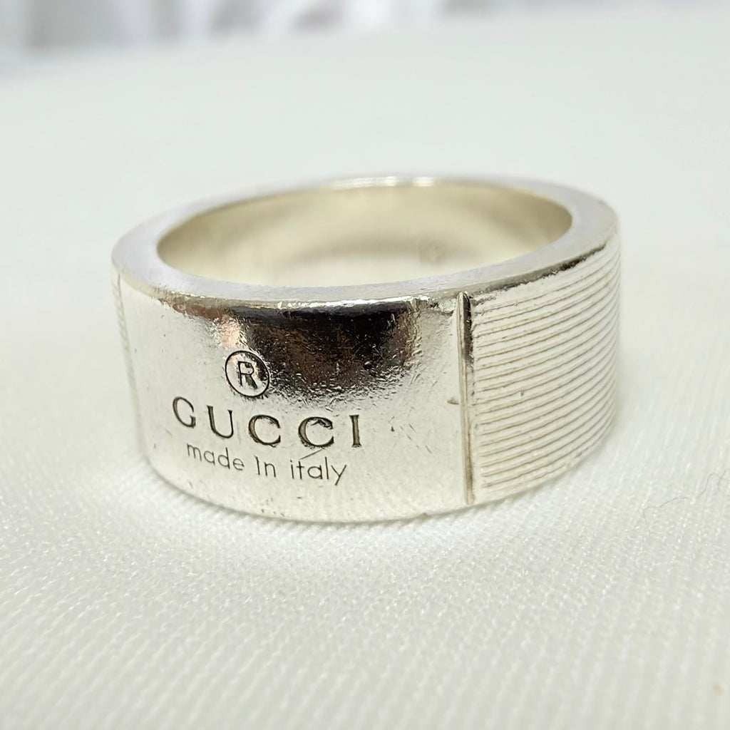 Gucci Sterling Silver 925 Wide 12mm Band Trademarked Ring Size 13, UK M/N, EU 53