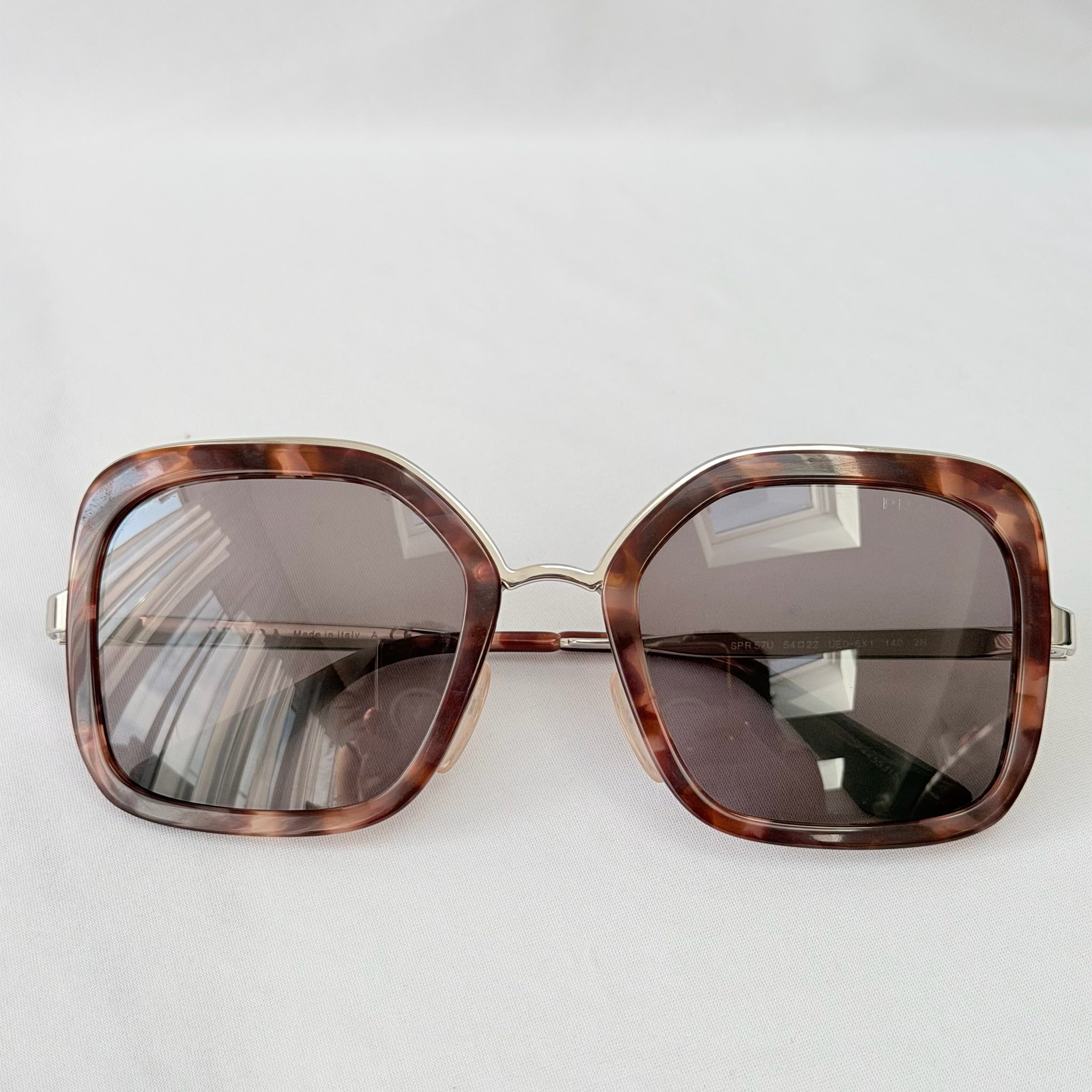 Prada PR 57US Catwalk Cinema Red Tortoiseshell Irregular Oversized Square Sunglasses