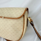 Vintage Gucci GG Supreme Monogram Small Leather Coated Canvas Beige Tan Cream Crossbody Turn Lock Handbag