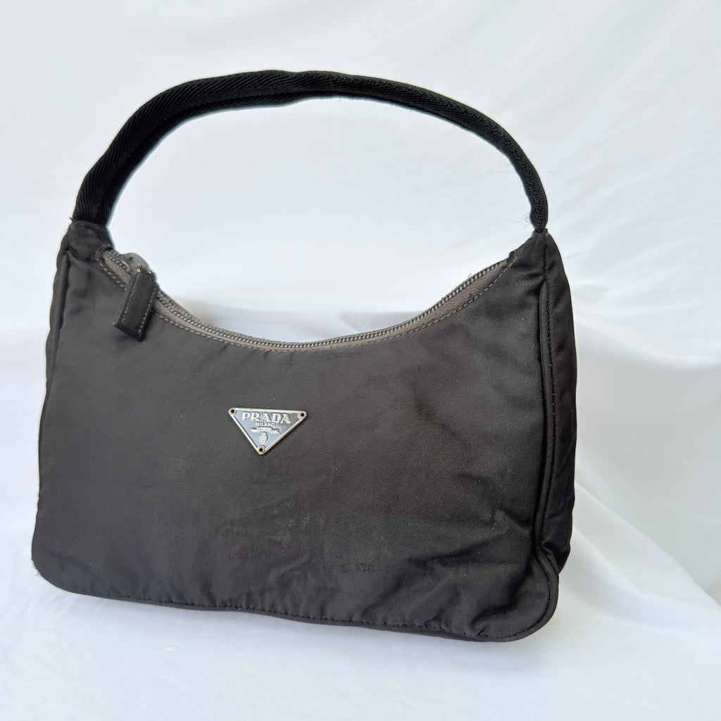 Prada Vintage Tessuto Black Nylon Re-edition 2000 Mini Hobo Zip Handbag