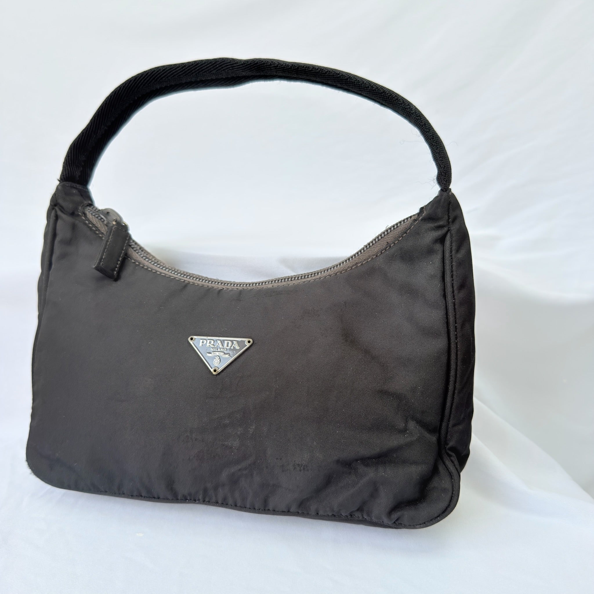 Prada Vintage Tessuto Black Nylon Re-edition 2000 Mini Hobo Zip Handbag