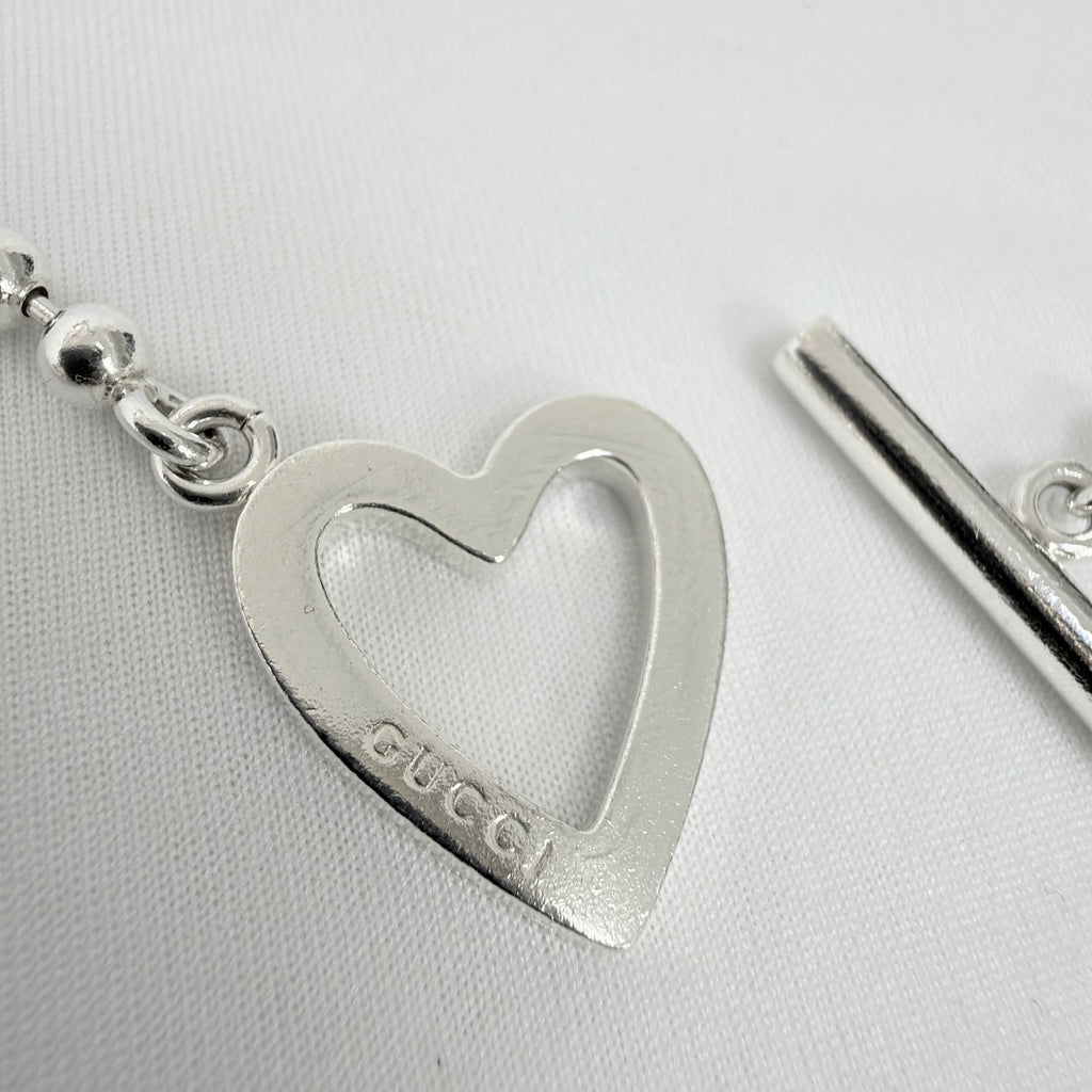 Gucci Heart Boule Popcorn Necklace T Bar Toggle Sterling Silver 925 15.5 Inches With Packaging