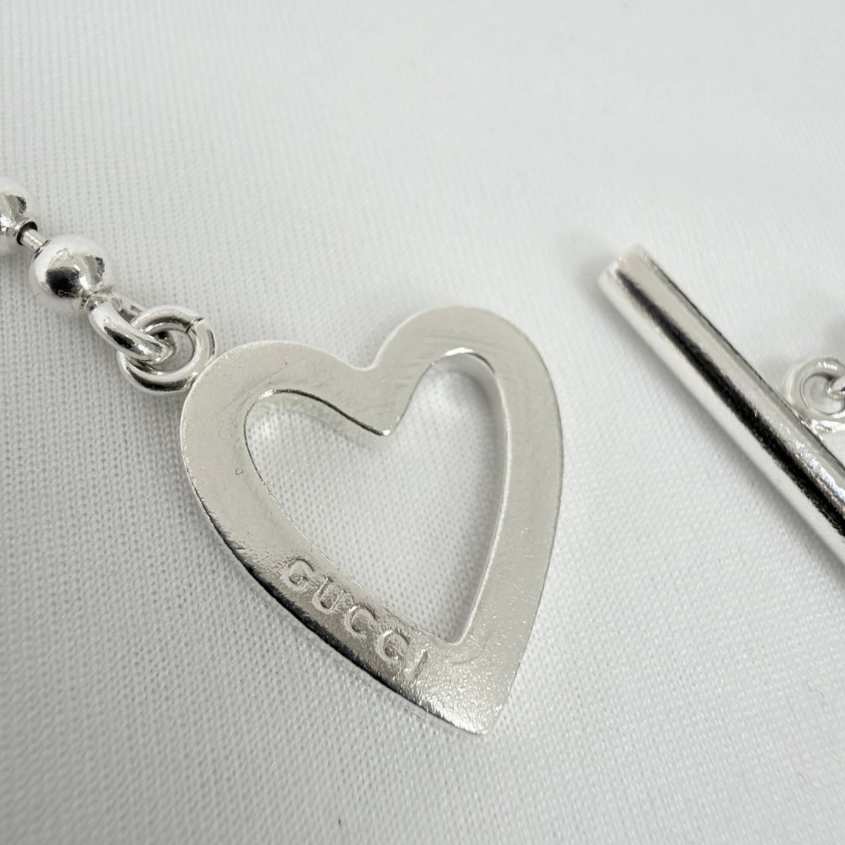 Gucci Heart Boule Popcorn Necklace T Bar Toggle Sterling Silver 925 15.5 Inches With Packaging