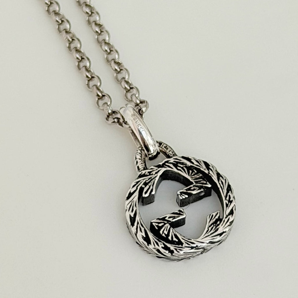 Authentic Gucci Interlocking GG Aged Sterling Silver 925 Necklace With Pouch