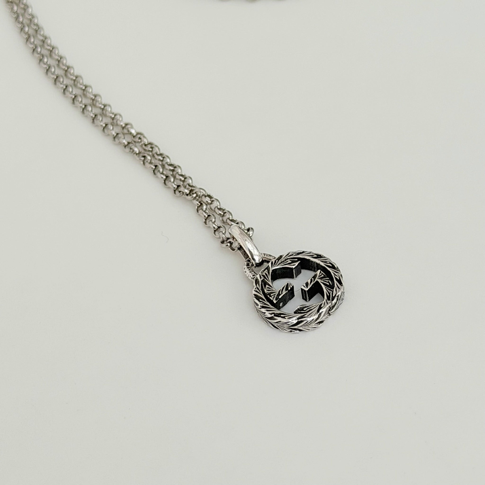 Authentic Gucci Interlocking GG Aged Sterling Silver 925 Necklace With Pouch