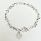 Authentic Vintage Tiffany & Co. Sterling Silver 925 Toggle Heart Pendant Choker Necklace With Pouch 15 Inches