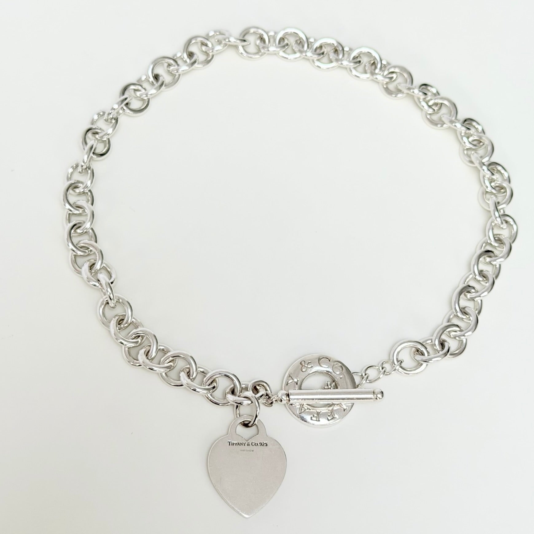 Authentic Vintage Tiffany & Co. Sterling Silver 925 Toggle Heart Pendant Choker Necklace With Pouch 15 Inches