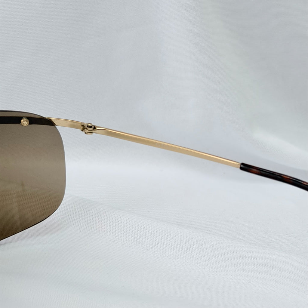 Vintage Gucci GG1870/S J5G6J Brown Gold Rimless Shield Wrap Sunglasses With Case