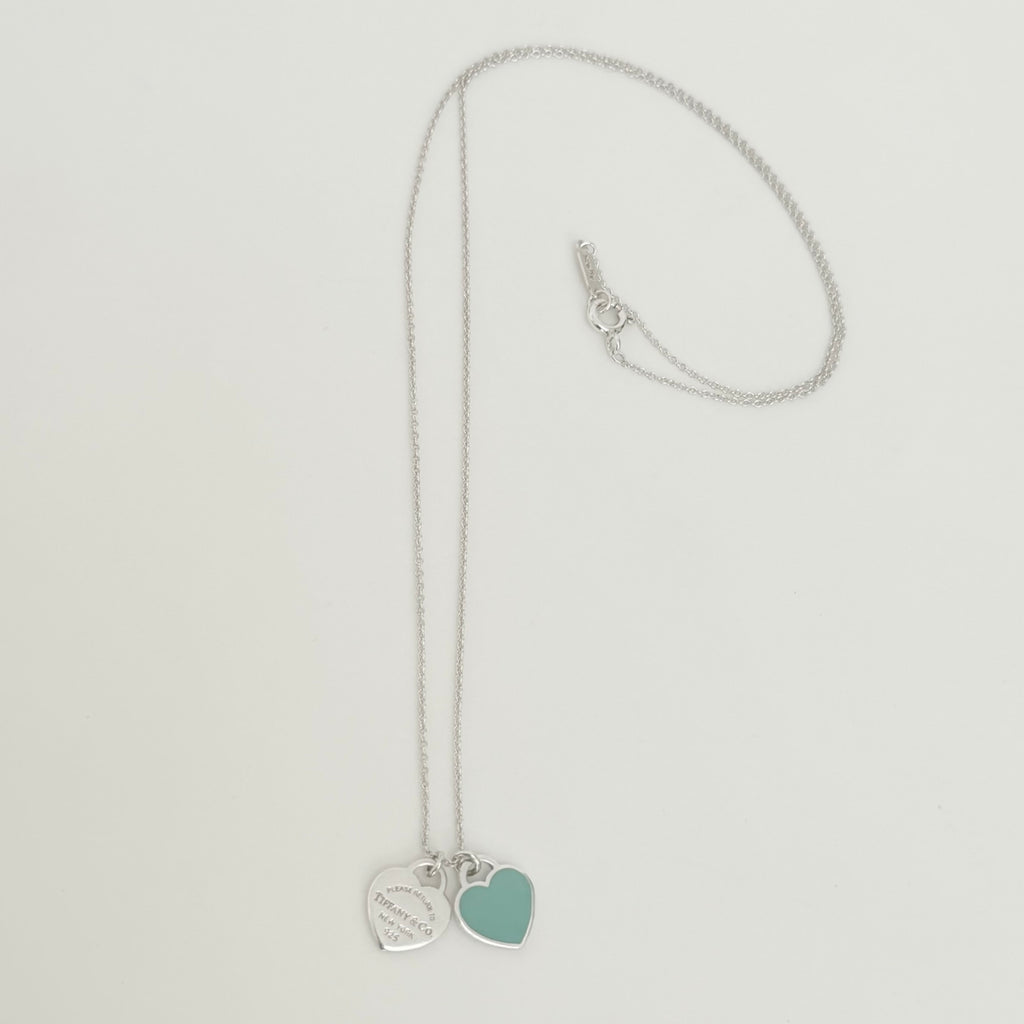 Tiffany & Co. Return to Mini Double Blue Heart Women's Necklace 19 Inches Sterling Silver 925