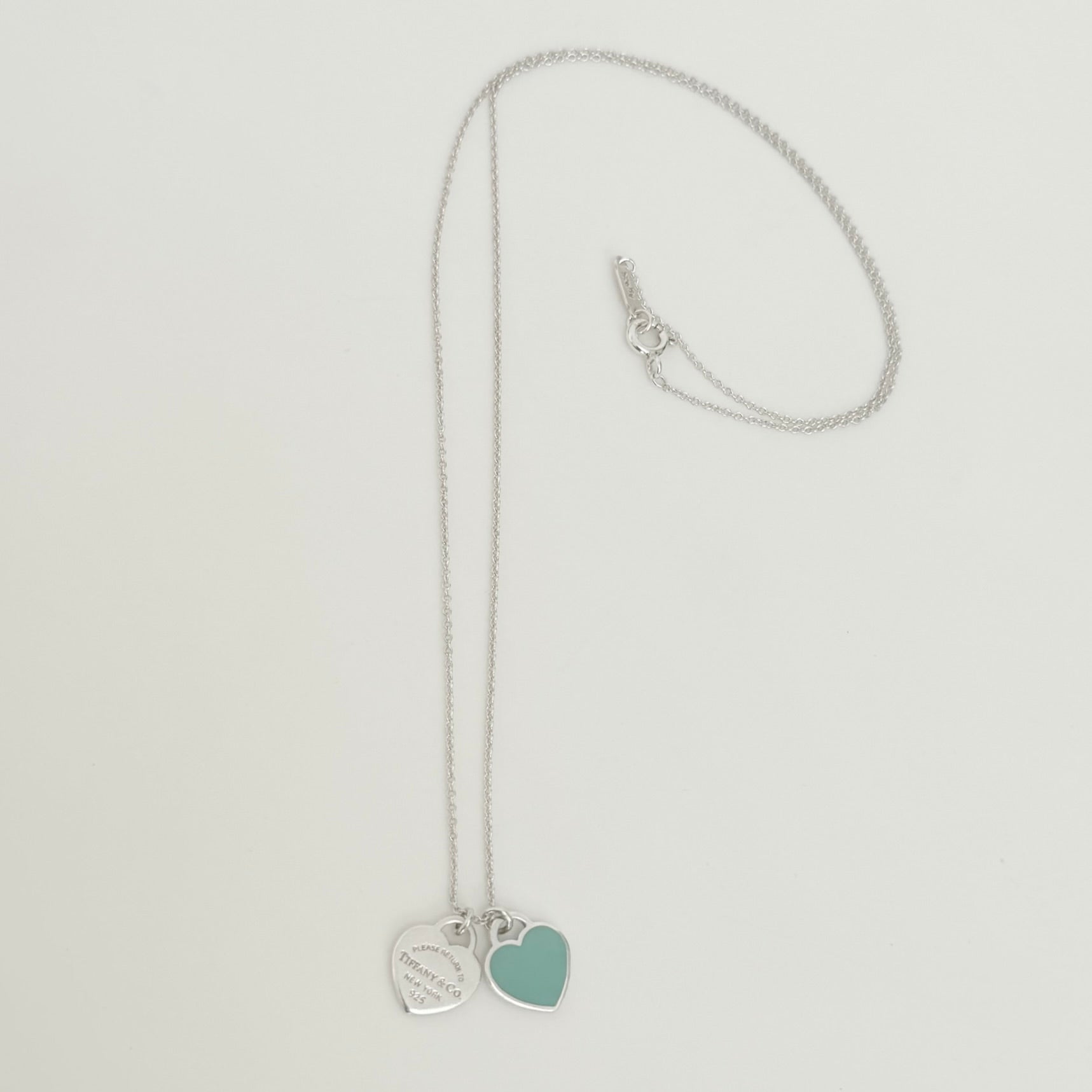 Tiffany & Co. Return to Mini Double Blue Heart Women's Necklace 19 Inches Sterling Silver 925