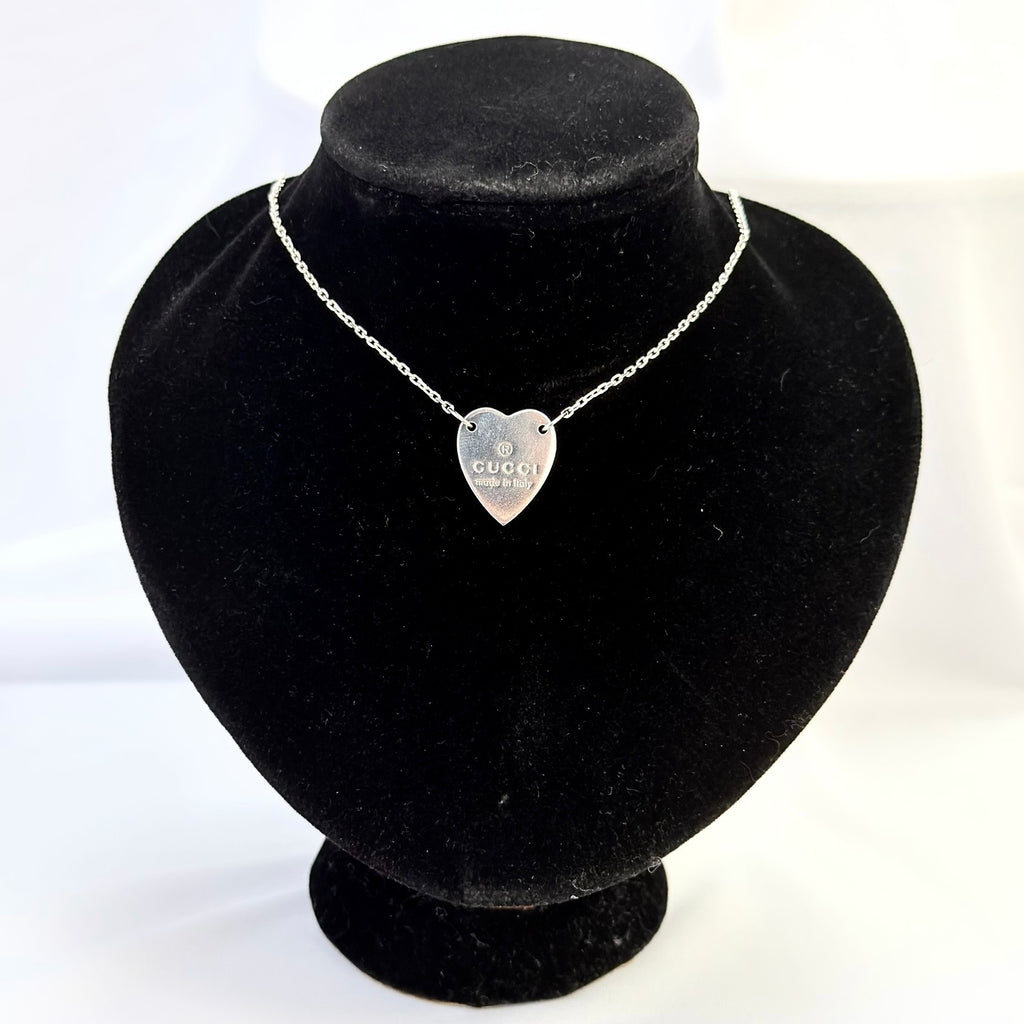 Authentic Gucci Heart Trademark Pendant Sterling Silver 925 Women’s Necklace 48cm With Packaging
