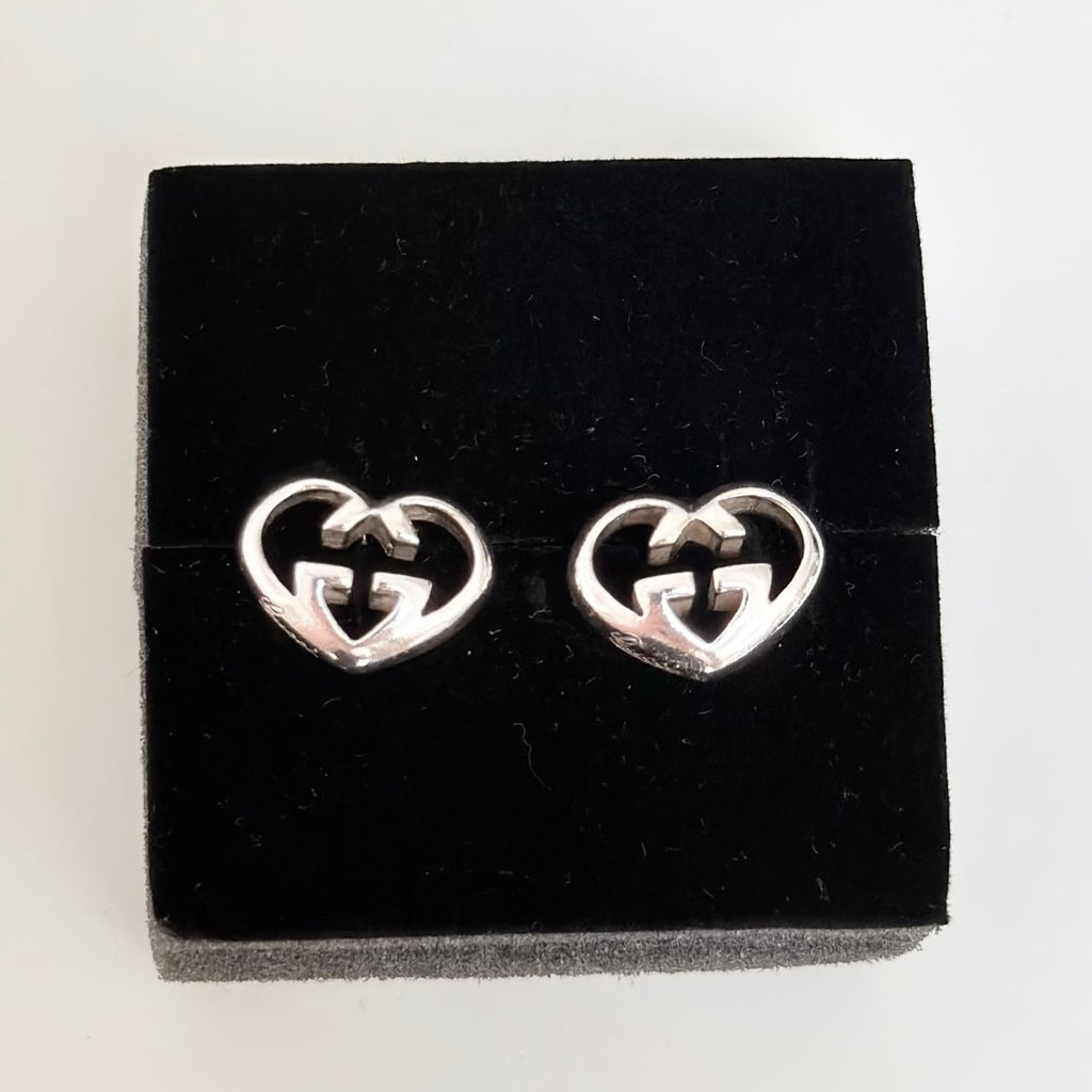 Authentic Gucci Love Britt Open Interlocking Gg Heart Sterling Silver 925 Stud Earrings