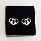 Authentic Gucci Love Britt Open Interlocking Gg Heart Sterling Silver 925 Stud Earrings