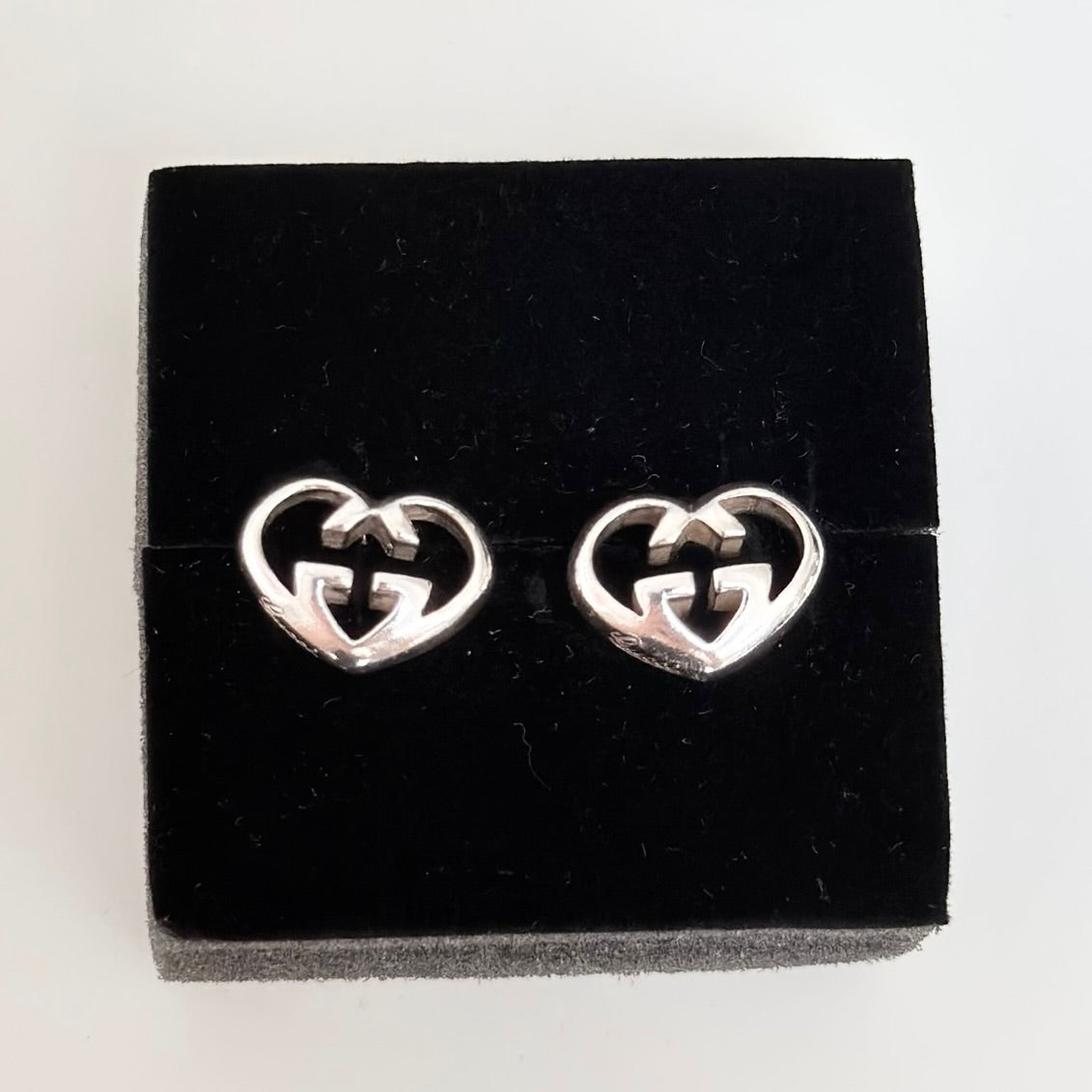 Authentic Gucci Love Britt Open Interlocking Gg Heart Sterling Silver 925 Stud Earrings