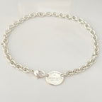 Authentic Tiffany & Co. Sterling Silver 925 Oval Pendant Choker Necklace With Packaging 15 inches