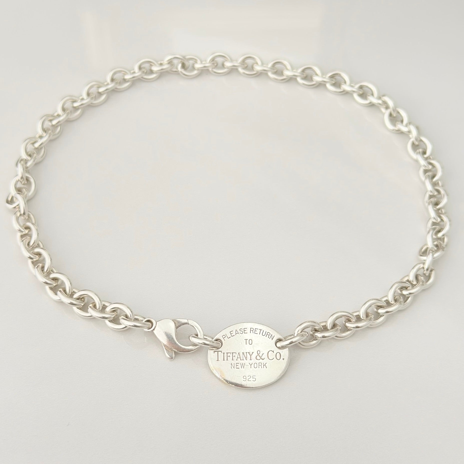 Authentic Tiffany & Co. Sterling Silver 925 Oval Pendant Choker Necklace With Packaging 15 inches