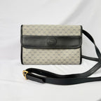 Gucci Authentic Vintage Navy Beige Gold Leather Micro GG Supreme Women’s Crossbody Bag