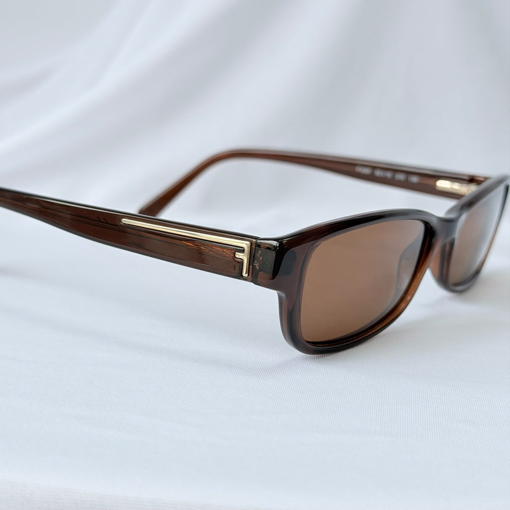 Vintage Fendi Brown Gold Rectangular Skinny Y2K Polarised Sunglasses