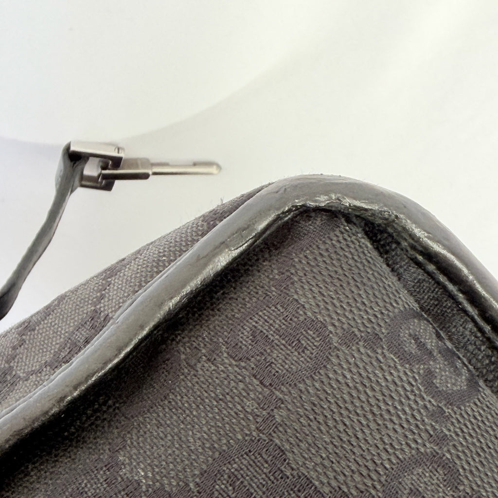 Vintage Gucci Jackie Bardot Medium Size GG Monogram Canvas Leather Black Handbag With Dustbag