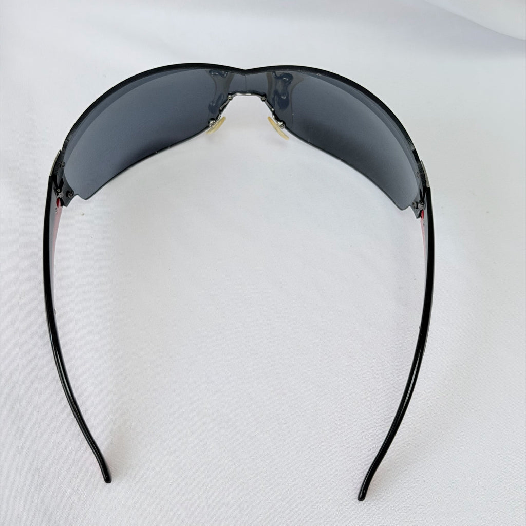 Vintage Prada Wrap Shield Red, Silver & Black Unisex Sunglasses SPR 54G With Case
