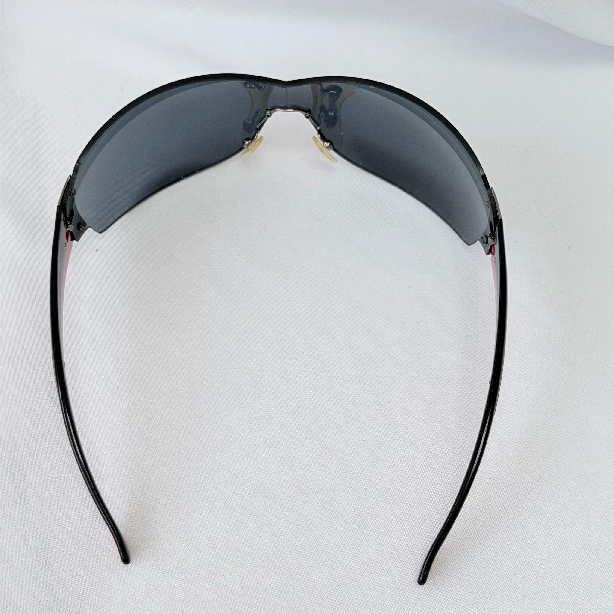Vintage Prada Wrap Shield Red, Silver & Black Unisex Sunglasses SPR 54G With Case