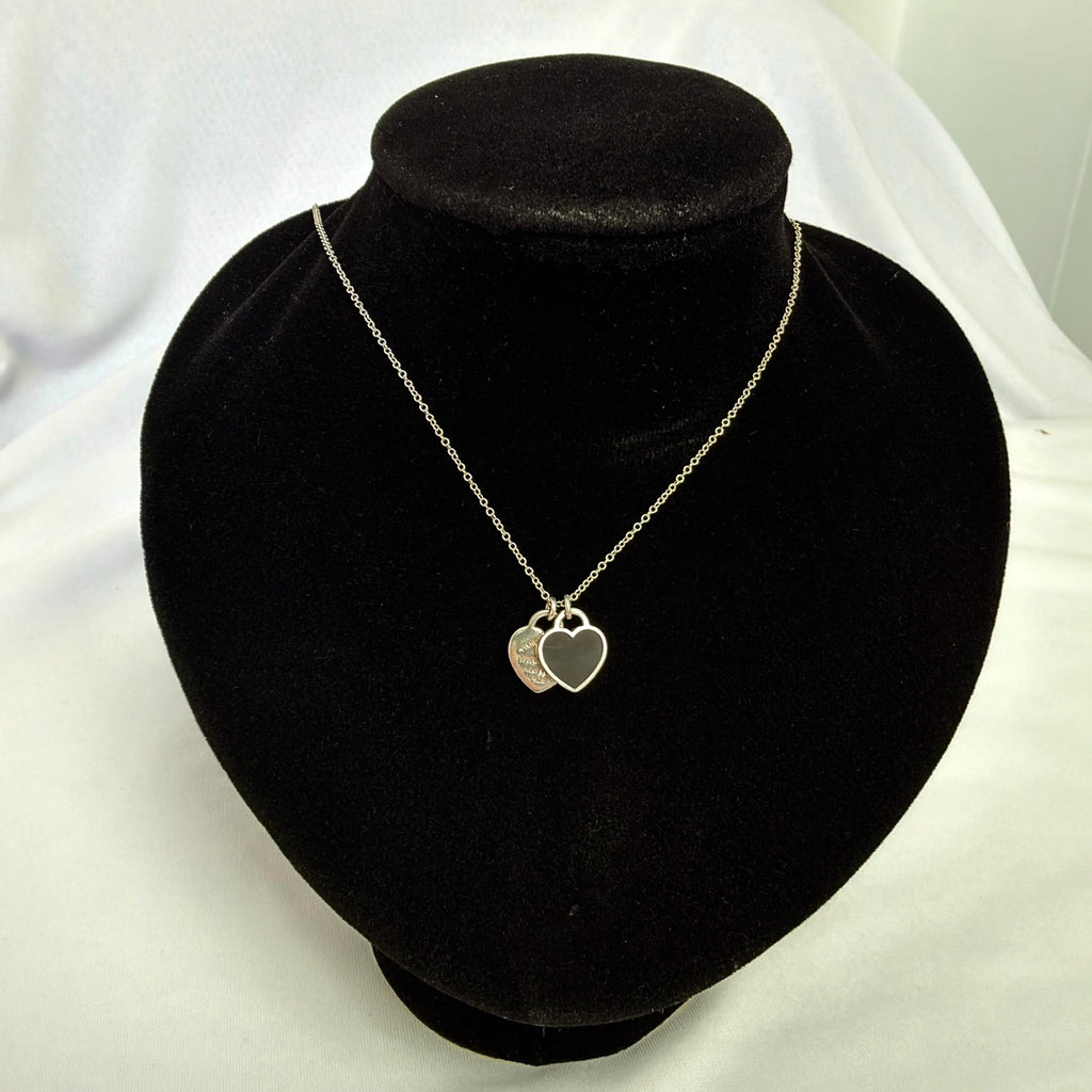 Tiffany & Co. Return to Mini Double Black Heart Women's Necklace 16 Inches Sterling Silver 925