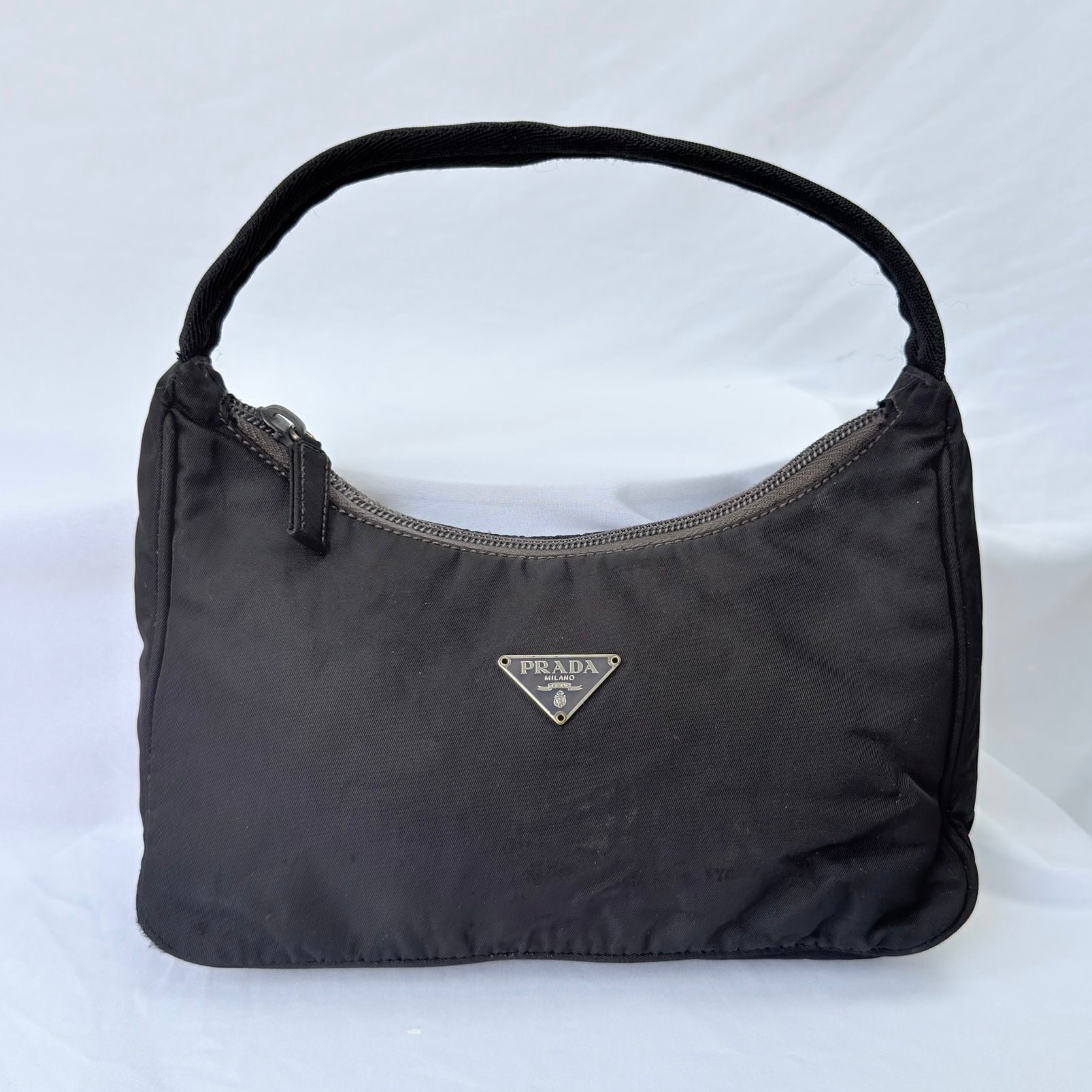 Prada Vintage Tessuto Black Nylon Re-edition 2000 Mini Hobo Zip Handbag