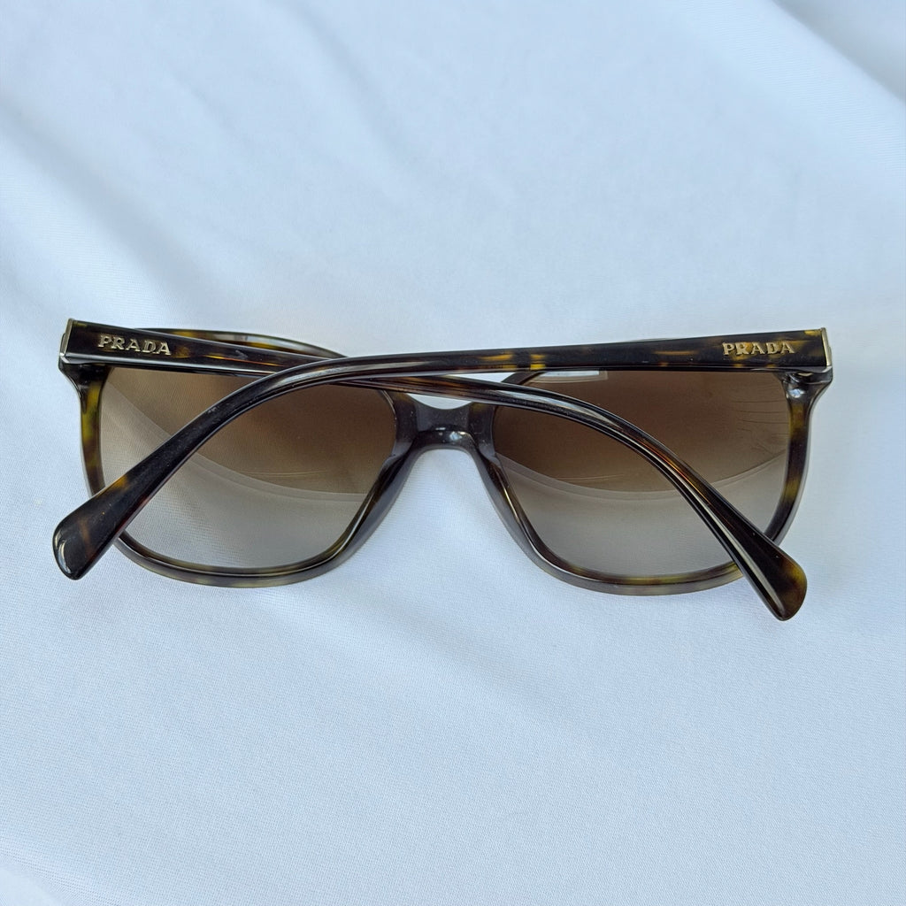 Prada Cat Eye Square Metal Corners Women's Sunglasses Brown Tortoiseshell Polarised SPR 01O