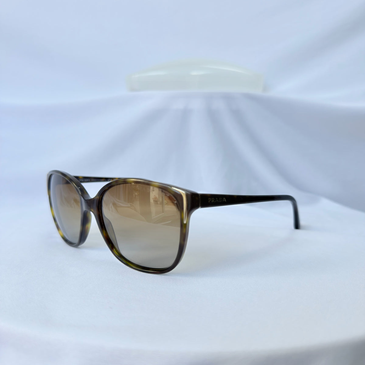 Prada Cat Eye Square Metal Corners Women's Sunglasses Brown Tortoiseshell Polarised SPR 01O