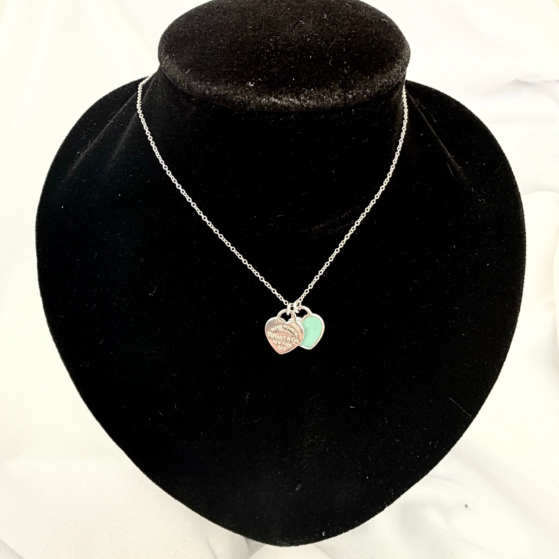 Tiffany & Co. Return to Mini Double Blue Heart Women's Necklace 16 Inches Sterling Silver 925