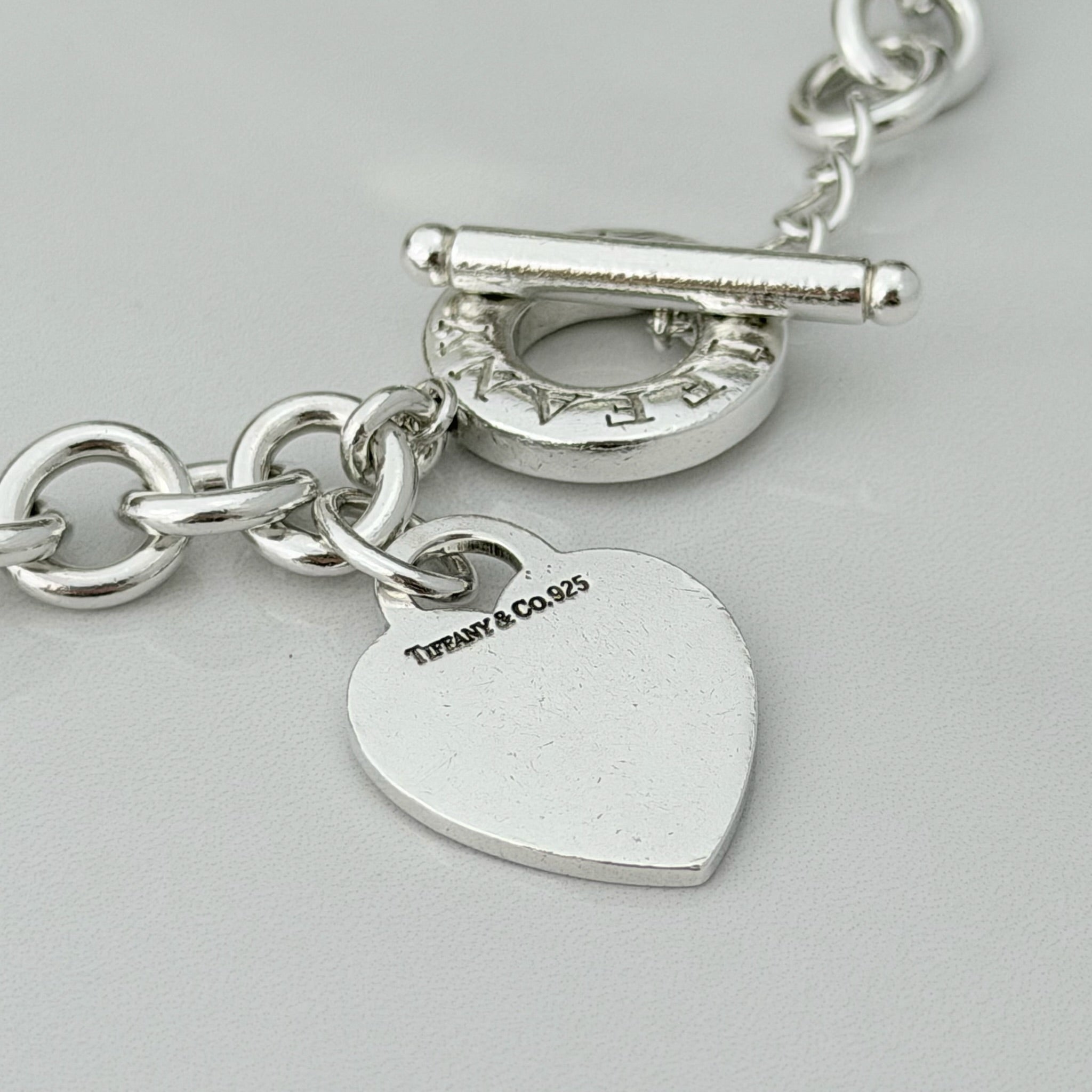 Authentic Vintage Tiffany & Co. Sterling Silver 925 Toggle Heart Pendant Choker Necklace With Pouch 16 inches