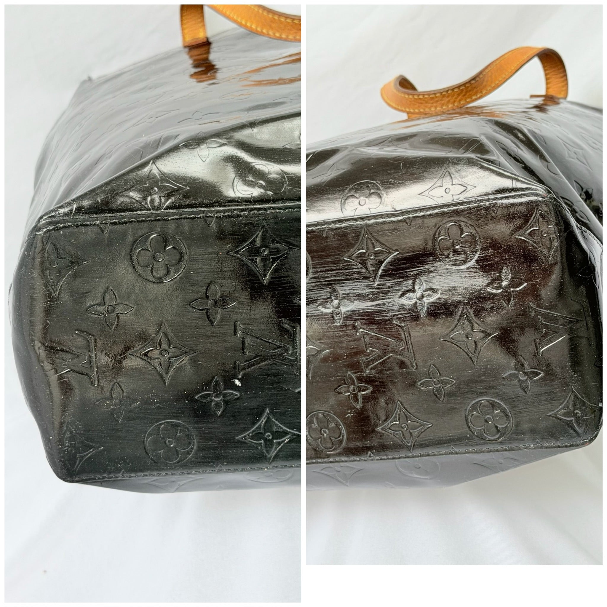 Louis Vuitton Vernis Patent Leather Black Reade MM Tote Bag Redyed Restored
