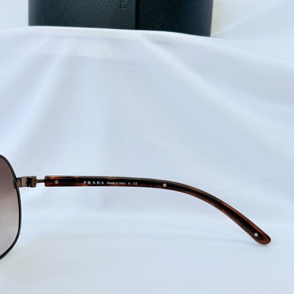 Prada Pilot Bronze Gold Brown tortoiseshell Women’s Designer Sunglasses With Case