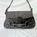 Vintage Gucci Horsebit Black Monogram Canvas Medium Shoulder Handbag Tom Ford Era 2004