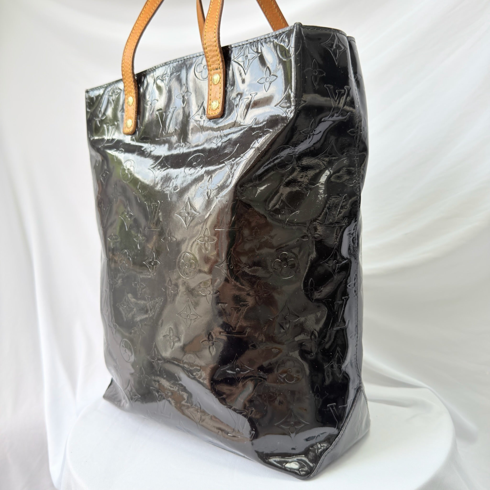 Louis Vuitton Vernis Patent Leather Black Reade MM Tote Bag Redyed Restored