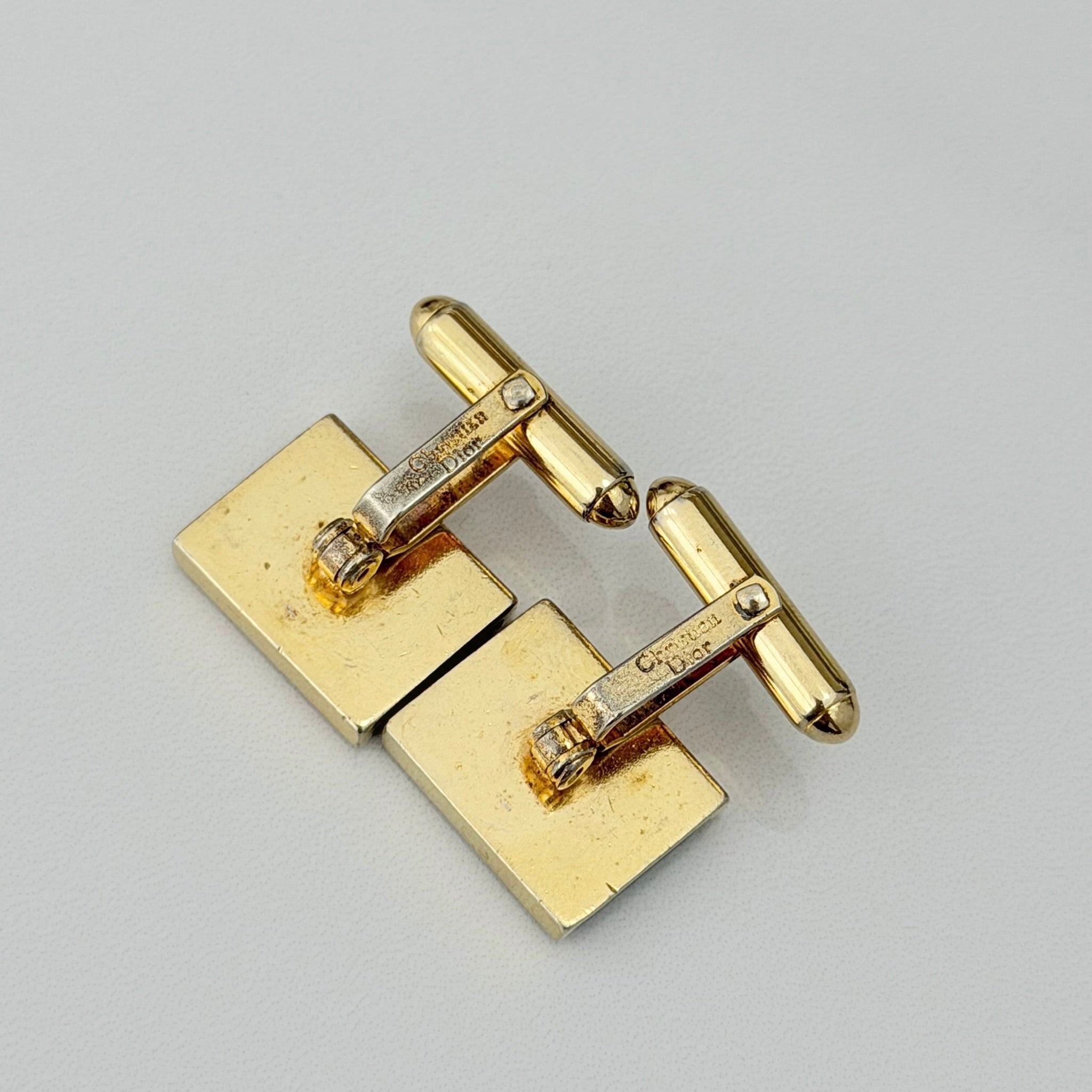 Authentic Christian Dior Vintage Rectangular Gold Tone Black Onyx Cuff Links