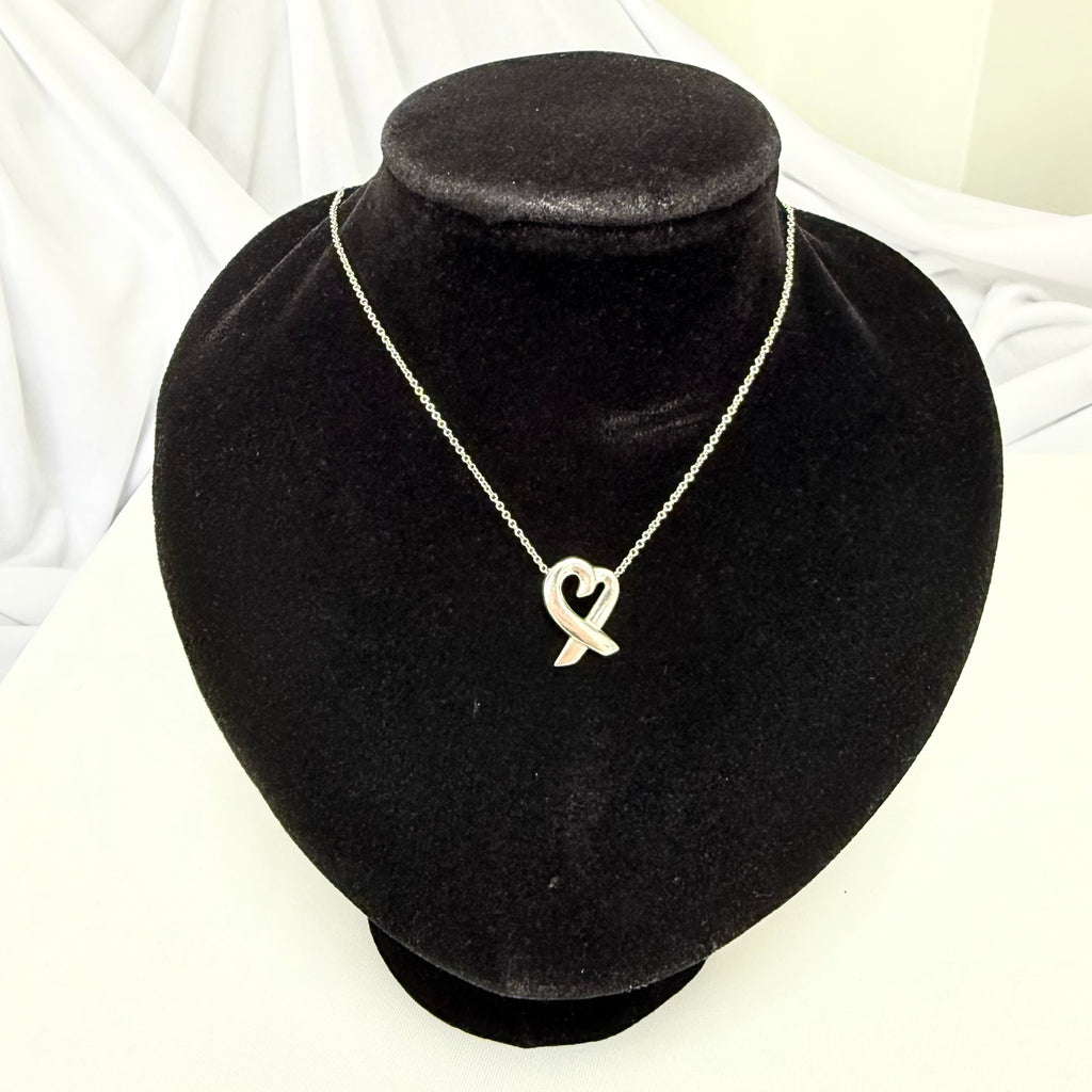 Tiffany & Co. Sterling Silver 925 Paloma Picasso Loving Heart Pendant 16 Inches Necklace With Packaging