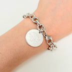 Authentic Tiffany & Co. Sterling Silver 925 Chunky Chain Large Round Tag Disc Bracelet 7.5 Inches With Packaging