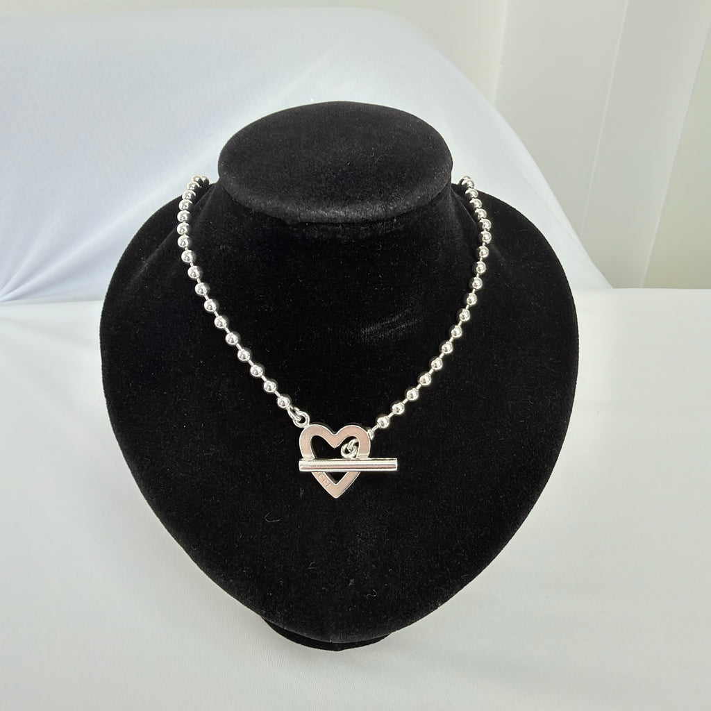 Gucci Heart Boule Popcorn Necklace T Bar Toggle Sterling Silver 925 15.5 Inches With Packaging