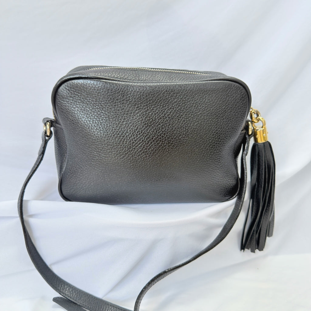 Gucci Black Grained Leather Soho Disco Small Women’s Crossbody Shoulder Handbag. Repaired