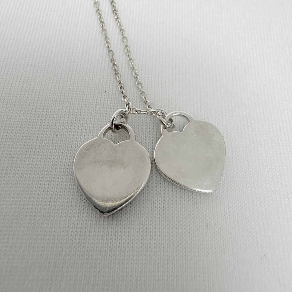 Tiffany & Co. Mini Double Silver 925 Heart Pendant Women's Necklace 16 inches With Packaging