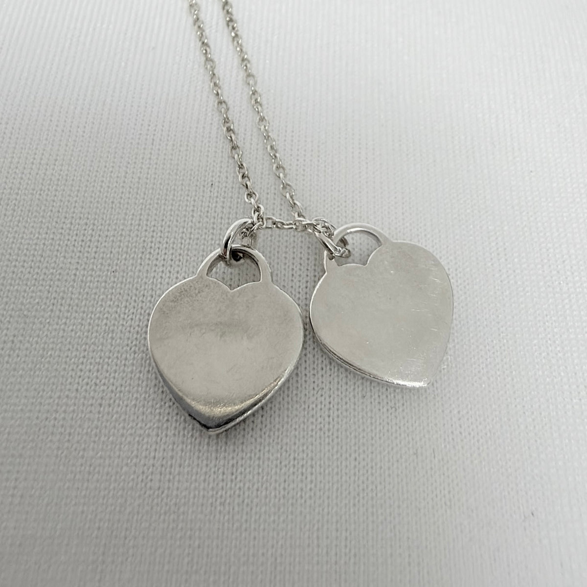 Tiffany & Co. Mini Double Silver 925 Heart Pendant Women's Necklace 16 inches With Packaging
