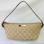 Vintage Y2k Gucci Beige GG Monogram Canvas Small Boat Pochette Shoulder Handbag