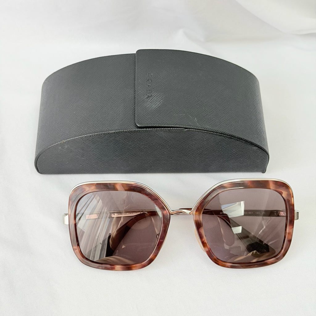 Prada PR 57US Catwalk Cinema Red Tortoiseshell Irregular Oversized Square Sunglasses